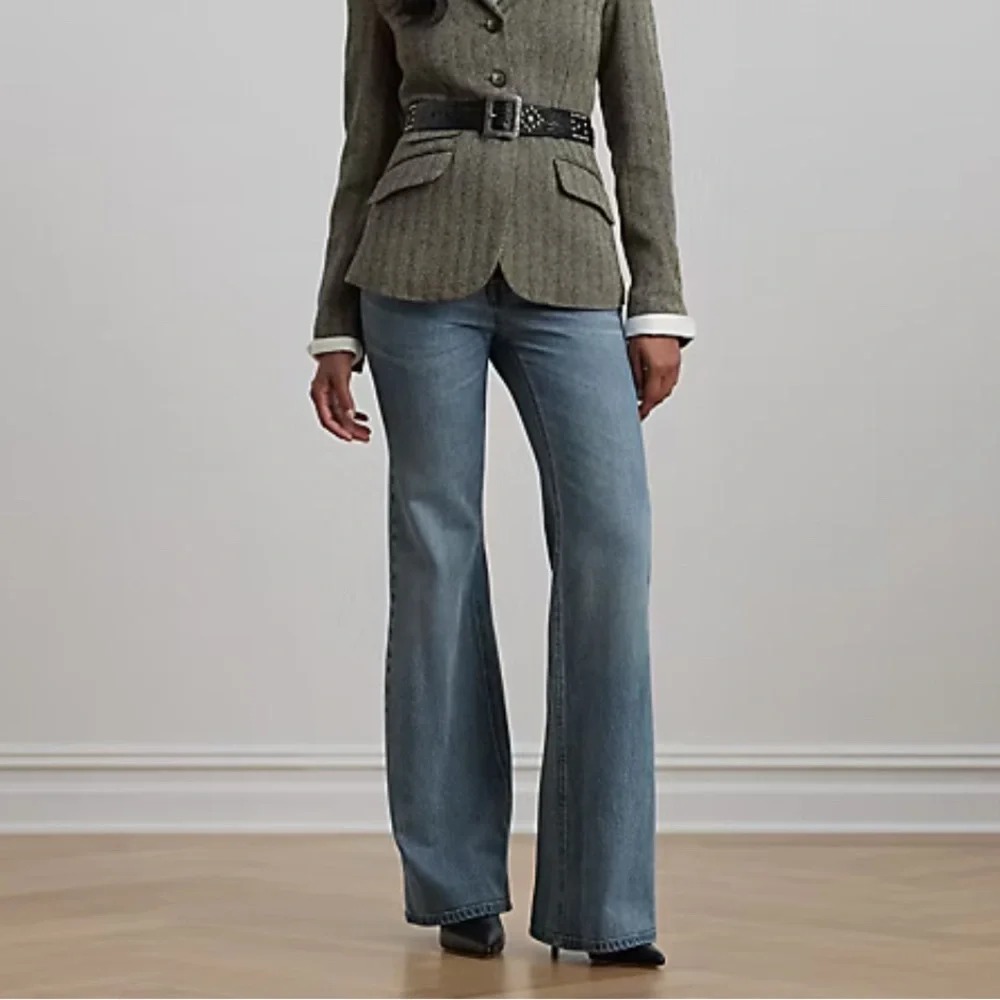 Ralph Lauren Women Size 0 Petite High Rise Flare Denim Jeans Expossed Button New - Picture 2 of 16